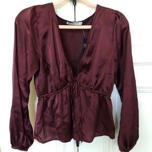 Satin Deep V Neck Blouse